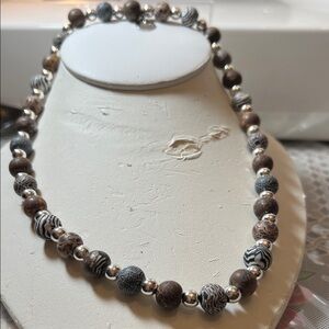 Elegant Brown and Silver Beaded Necklace